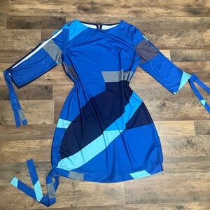 Blue Geometric Long Sleeve Dress